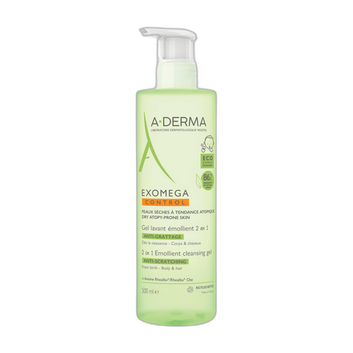 Image A-Derma - Exomega Control - Gel lavant émollient anti-grattage - 2en1 Corps et Cheveux 500 ml