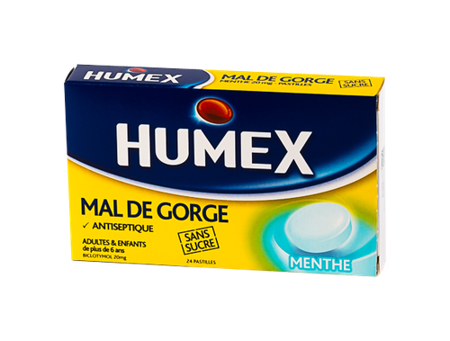 Image HUMEX MAL GORGE MENTHE 24 PASTILLES SANS SUCRE