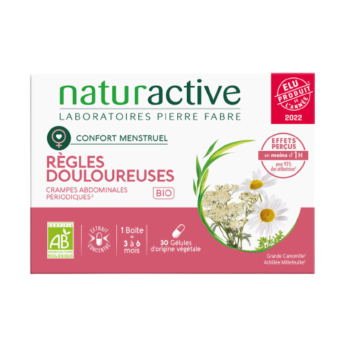 Image Naturactive - Règles douloureuses BIO - Grande Camomille & Achillée Millefeuille - Confort menstruel & crampes abdominales pendant les règles 30 Gélules